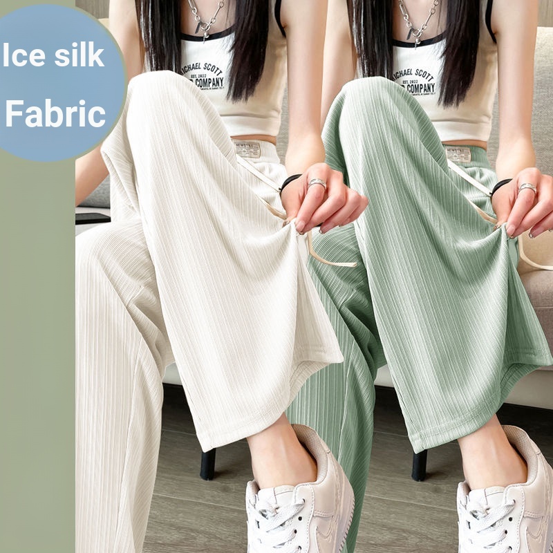 Set Đồ Thể Thao Mùa Hè 2023 Hai Mảnh Quần Ống Rộng Lưng Cao Bằng Lụa Lạnh Chống Nắng Chống Nắng Cho Nữ