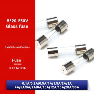 Set 5 * 20 Cầu Chì Thủy Tinh 250V 0.5 1 2A 3 4 5A 6 8 12 20 10A Chuyên Dụng