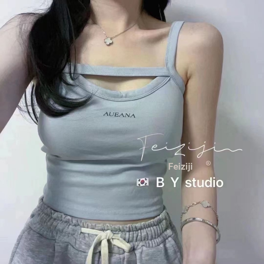 Áo Lót Cotton Một Mảnh Dáng Ôm Ngắn Hai Dây Có Đệm Ngực Mẫu Mới 2023