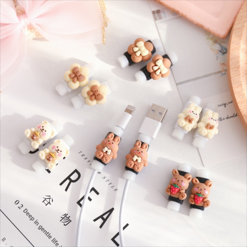 Set 2 Phụ Kiện Bảo Vệ Dây Cáp Sạc Điện Thoại Hình Ly Trà Sữa Dễ Thương