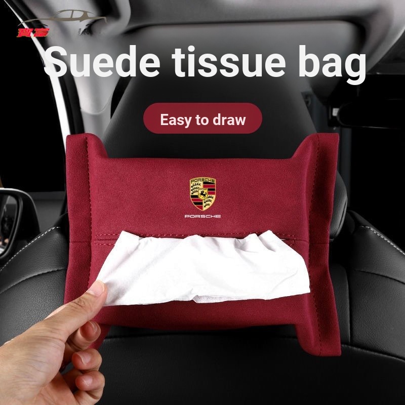 Porsche Túi Đựng Khăn Giấy Bằng Da Lộn Phối Lông Chuyên Dùng Cho Xe Hơi porsche paramela cayenne cayenne cayenne Macan
