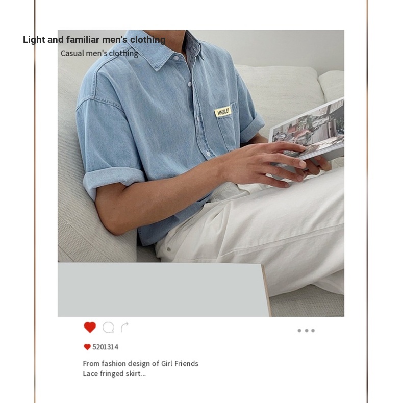 Áo Sơ Mi denim Ngắn Tay Phong Cách retro Thời Trang Cho Nam