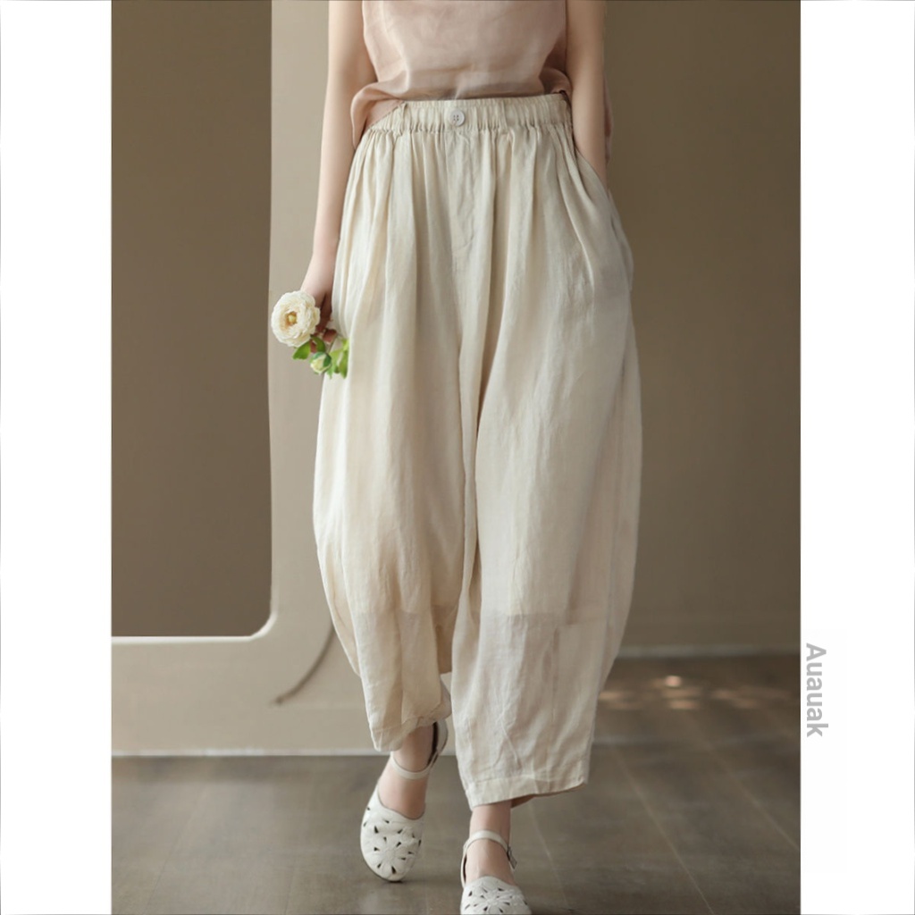 Quần Vải Lanh cotton Hai Lớp Phong Cách retro Mới 2023