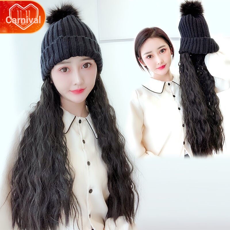 Mới Mũ Len Kèm Tóc Giả Dài Thẳng Thời Trang Thu Đông Cho Nữ