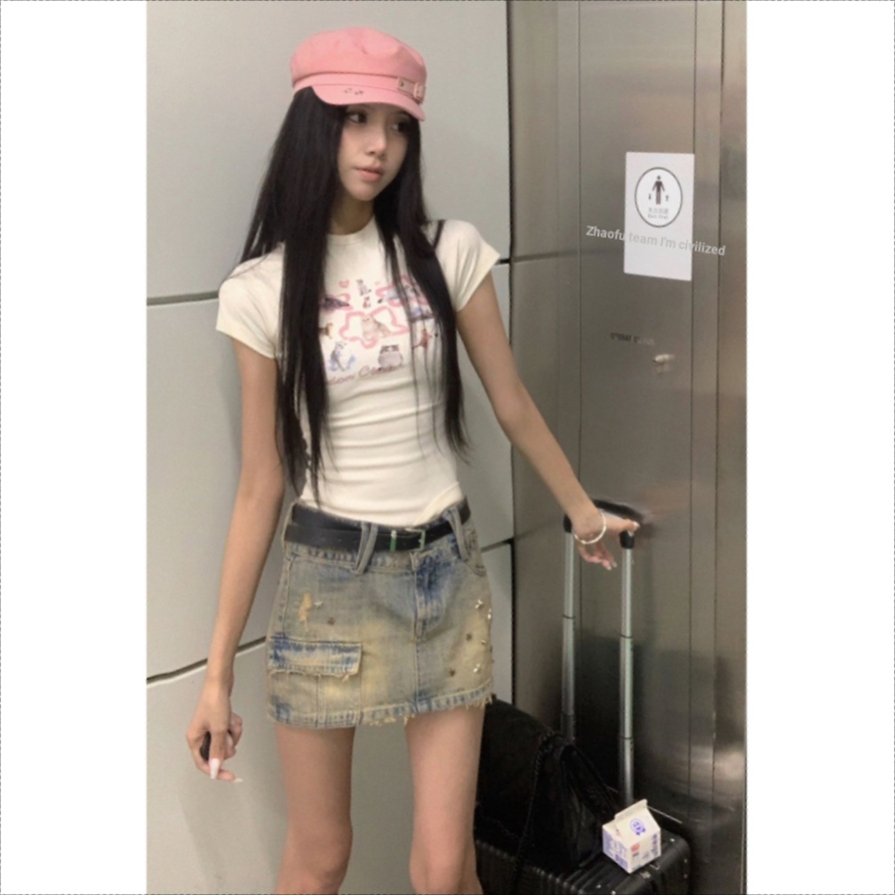 Áo Thun Tay Ngắn Trễ Vai Màu Trắng Ngọt Ngào Phong Cách Mỹ Thời Trang Mùa Hè Cho Nữ