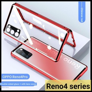 Ốp Điện Thoại Kính Cường Lực Hai Mặt Viền Kim Loại Nam Châm Cho oppo reno5 reno 7 6 4 pro 5z 6z 4z