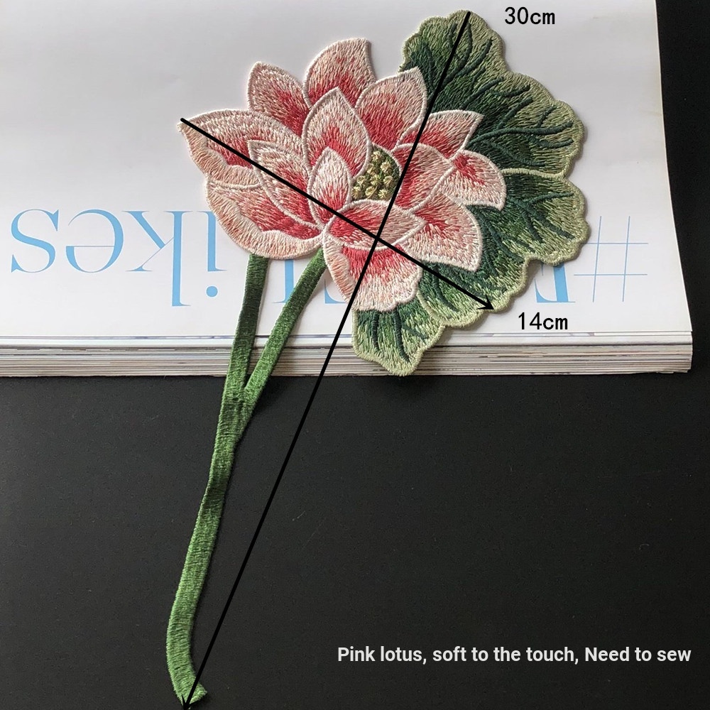 Miếng Vải Thêu Hình Hoa Sen Cỡ Lớn Trang Trí Quần Áo diy Thời Trang