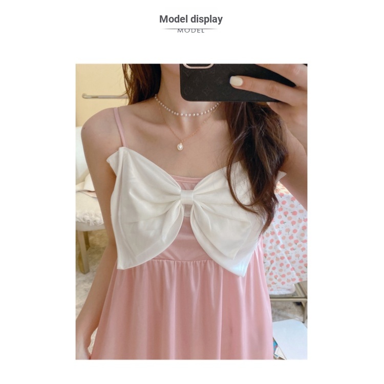 Đầm Ngủ Lụa Hai Dây Đính Nơ Thời Trang Mùa Hè Cho Nữ