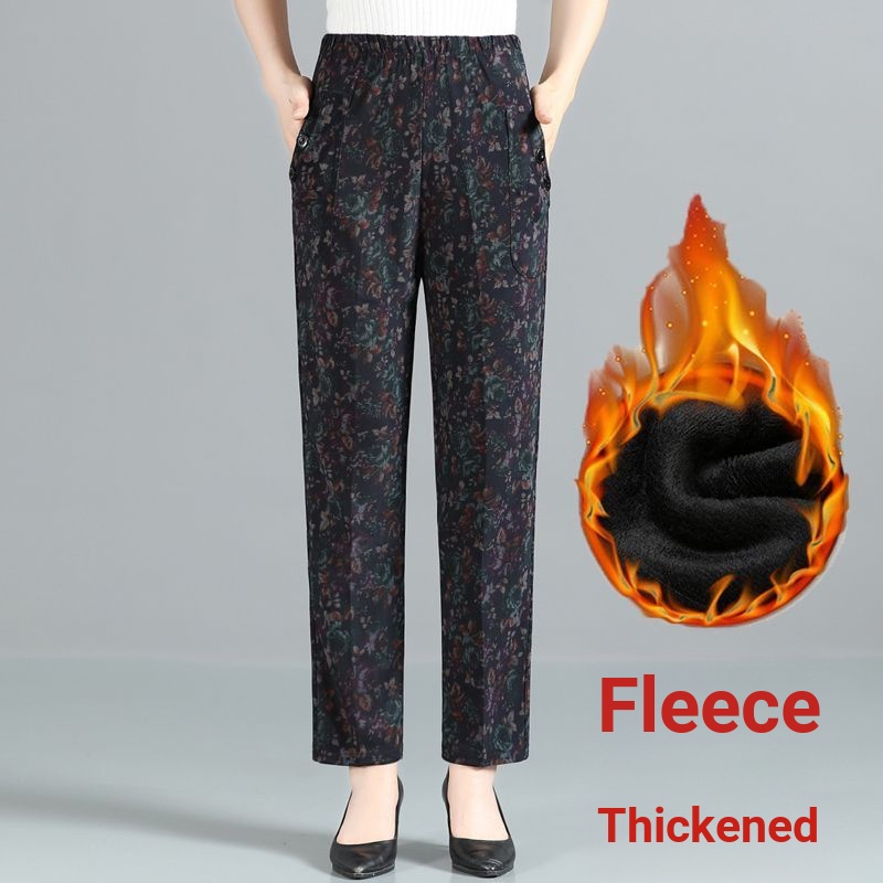 Quần Dài Ống Rộng Lưng Cao Co Giãn Tốt In Họa Tiết Hoa Thời Trang Xuân Thu Cho Nữ Trung Niên