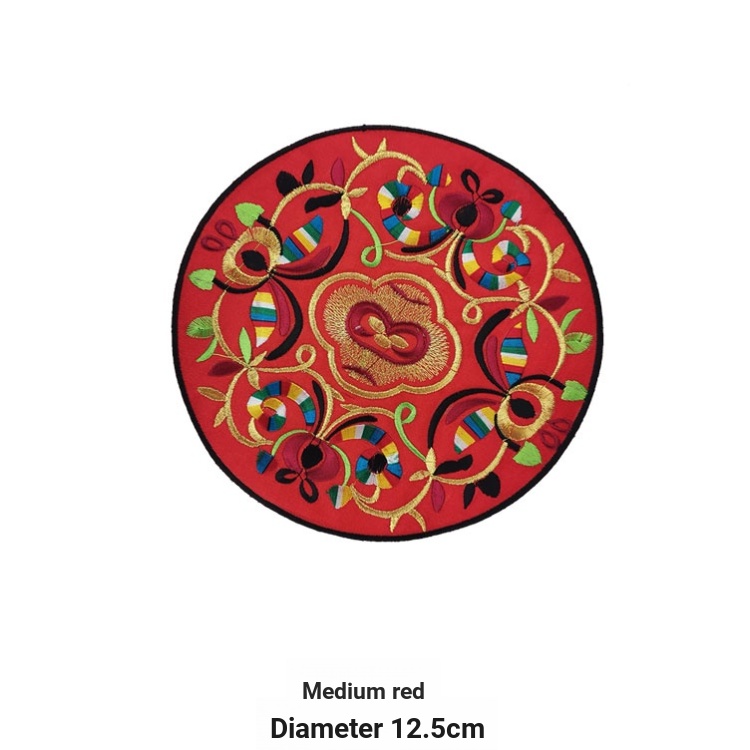 Miếng Dán Vải Thêu Hình Tròn Phong Cách Dân Tộc Cổ Điển Dùng Trang Trí Quần Áo diy