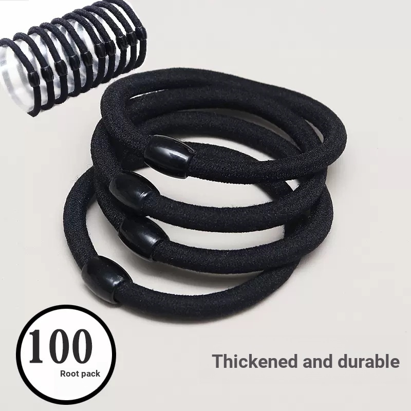 Đen set 100 Dây Buộc Tóc Co Giãn Đính Hạt Đen Đơn Giản Không Biến Dạng