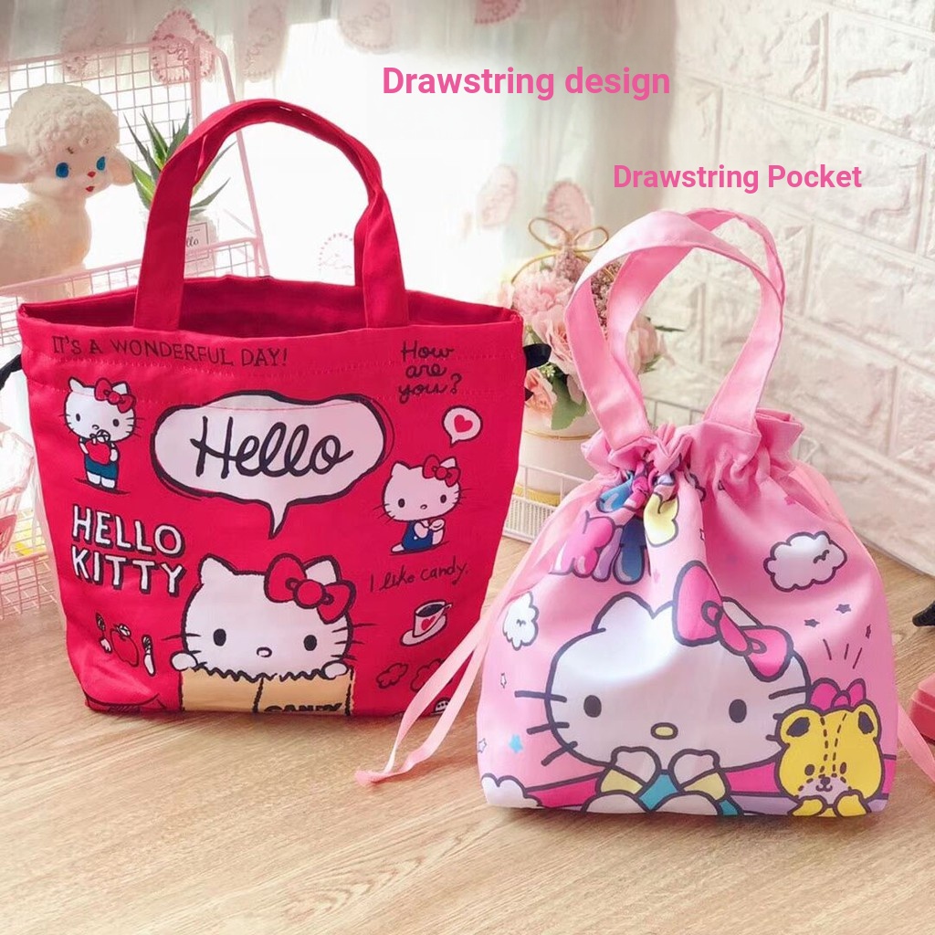 Hello kitty Túi Dây Rút Đựng Hộp Cơm Trưa Họa Tiết Hoạt Hình Dễ Thương