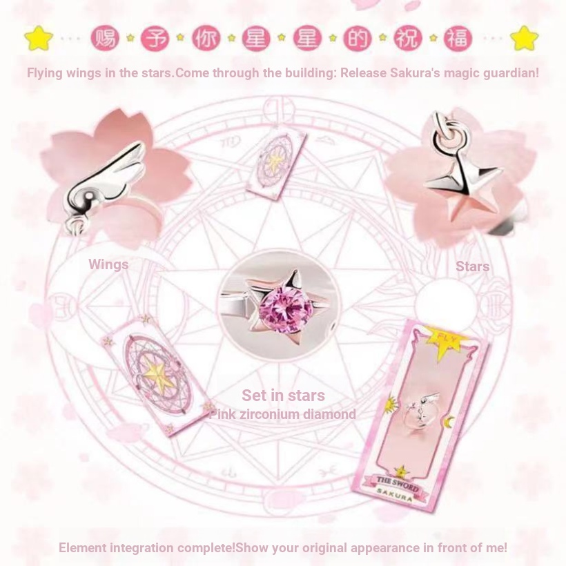 Nhẫn Mạ Bạc 925 Hình Thẻ Bài Phép Thuật sakura Xinh Xắn