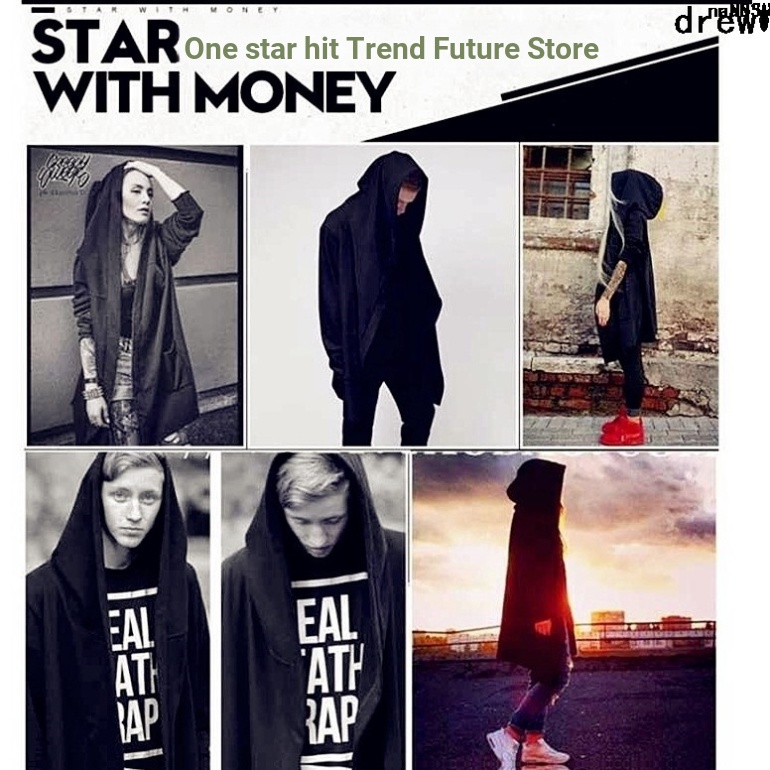 Áo Choàng Đen t Đen Phong Cách Áo Choàng Cho NamPhụ Kiện Trang Trí Hình Bàn Chân To Độc ĐáoÁo Choàng Dài Trung Học Có Mũ Trùm Chống Gió Kích Thước Đại Học {