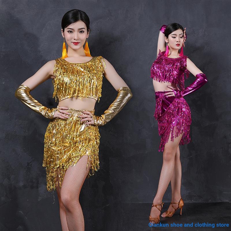 Bộ Trang Phục sequin Nhảy Múa Biểu Diễn Nhảy Múa Nhảy latin Đính Kim Sa Lấp Lánh