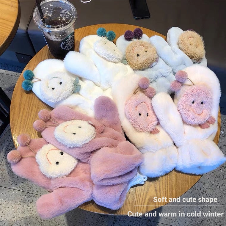 Găng Tay Hở Ngón Vải Lông Dày Dặn Giữ Ấm Mùa Đông Phong Cách Hoạt Hình ins Giá Trị Cao Cấp Dành Cho Nữ Sinh Phiên Bản Hàn Quốc