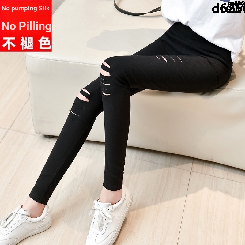 Quần Legging Dài Đến Mắt Cá Chân Màu Đen Rách Lỗ Bên Trong?Quần Dài Mỏng Phong Cách Hàn Quốc Thời Trang Xuân Hè Cho Nữ
