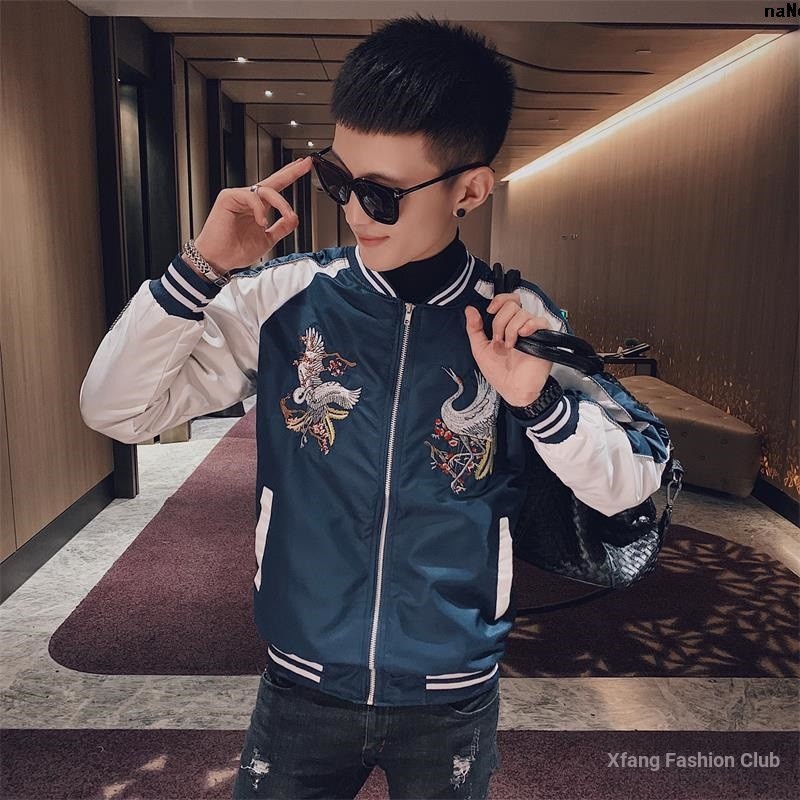 Áo Khoác Bóng Chày Thêu Hình Chim Hạc Thời Trang Thu Đông Cho Nam