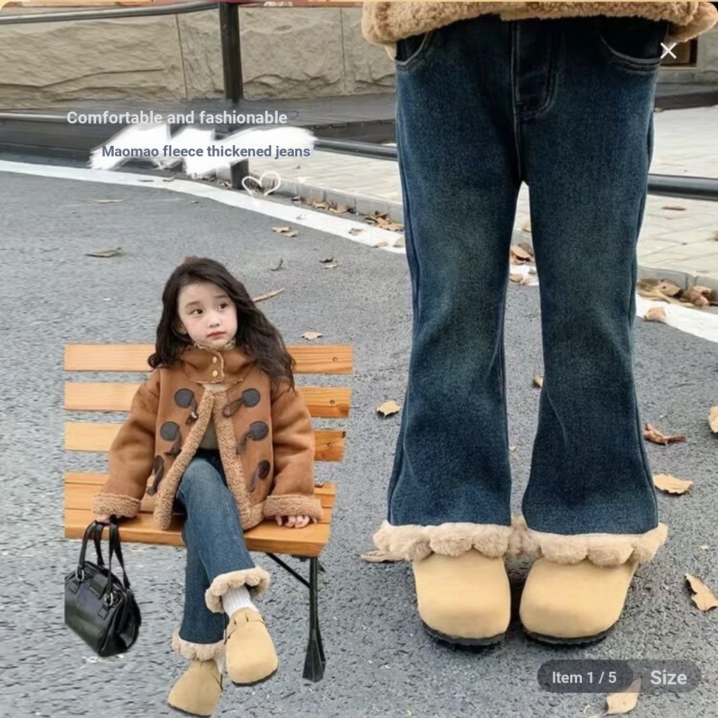 ❤Áo Liền Quần Ống Loe Lót Lông Cừu Dày Dặn Thời Trang Mùa Đông Hàn Quốc 2023 Cho Bé Gái