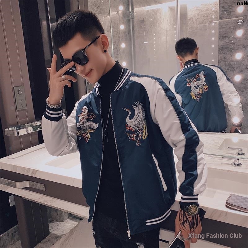 Áo Khoác Bóng Chày Thêu Hình Chim Hạc Thời Trang Thu Đông Cho Nam