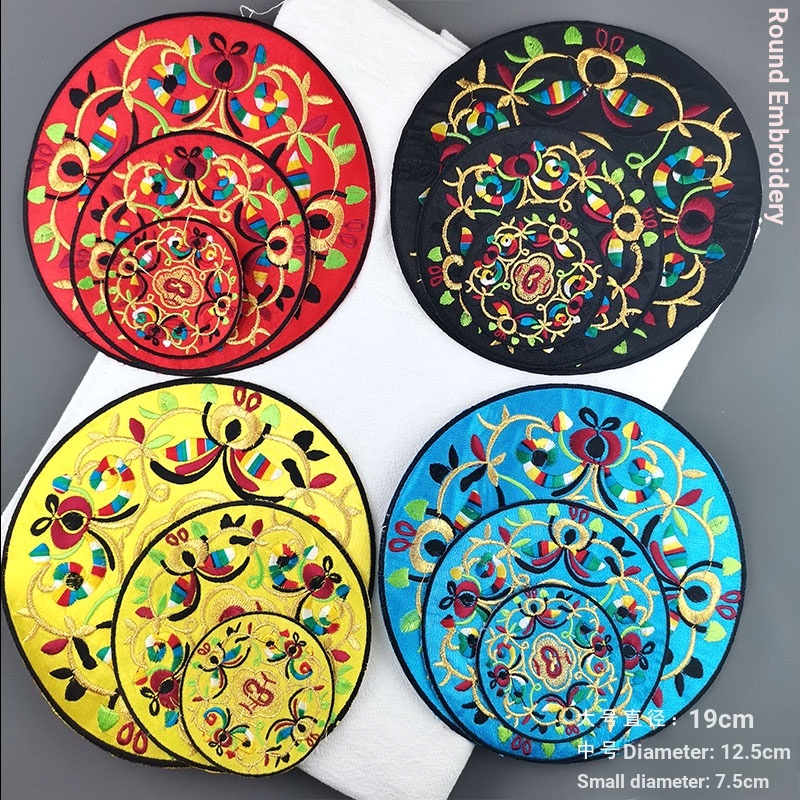 Miếng Dán Vải Thêu Hình Tròn Phong Cách Dân Tộc Cổ Điển Dùng Trang Trí Quần Áo diy