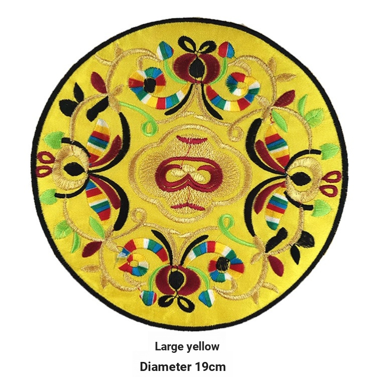 Miếng Dán Vải Thêu Hình Tròn Phong Cách Dân Tộc Cổ Điển Dùng Trang Trí Quần Áo diy