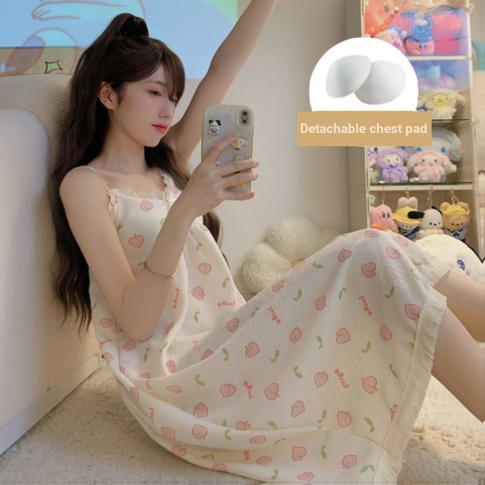 Đầm Ngủ cotton Hai Dây Có Mút Đệm Ngực In Họa Tiết Hoạt Hình Dễ Thương Thời Trang Mùa Hè Cho Nữ