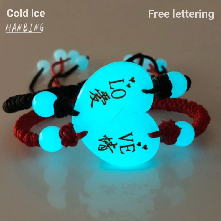 Vòng Tay Cặp Dây Đỏ Mặt Đá Phát Sáng In Chữ love souvenir Dành Cho Học Sinh Nam Nữ