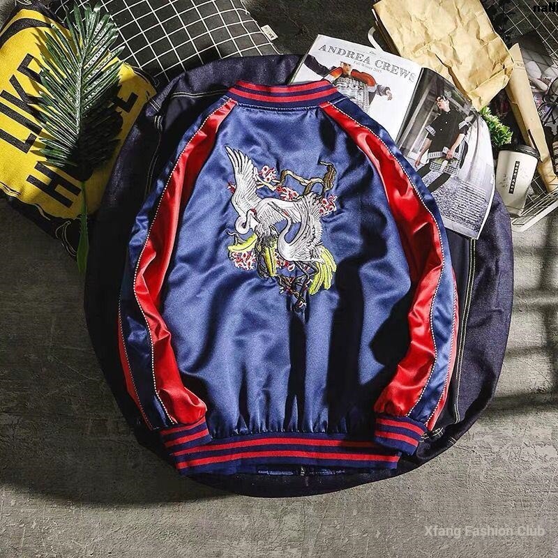 Áo Khoác Bóng Chày Thêu Hình Chim Hạc Thời Trang Thu Đông Cho Nam