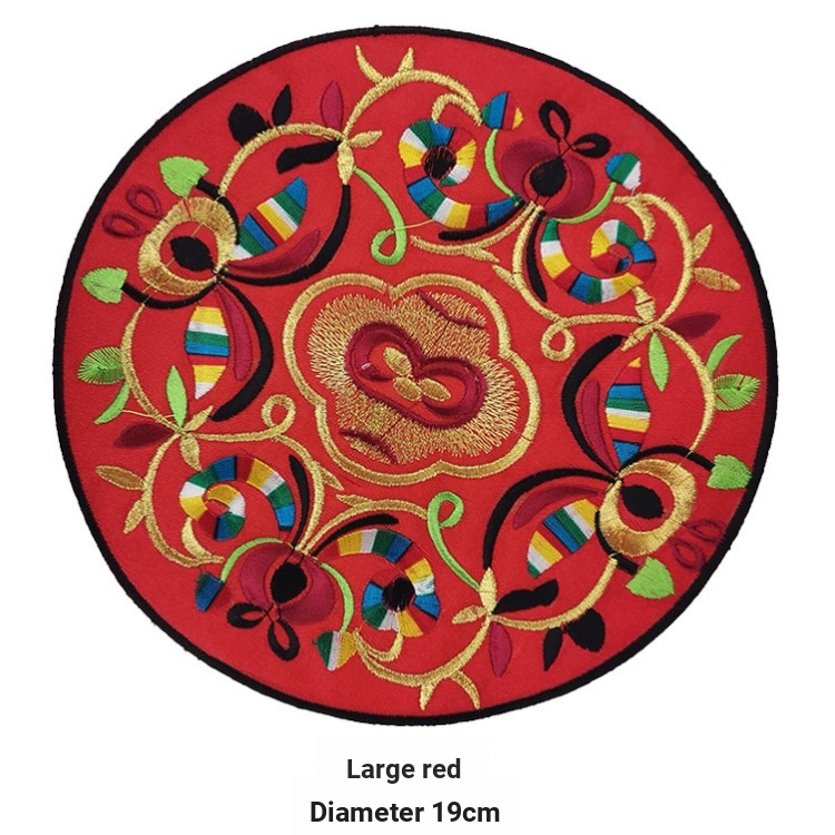 Miếng Dán Vải Thêu Hình Tròn Phong Cách Dân Tộc Cổ Điển Dùng Trang Trí Quần Áo diy