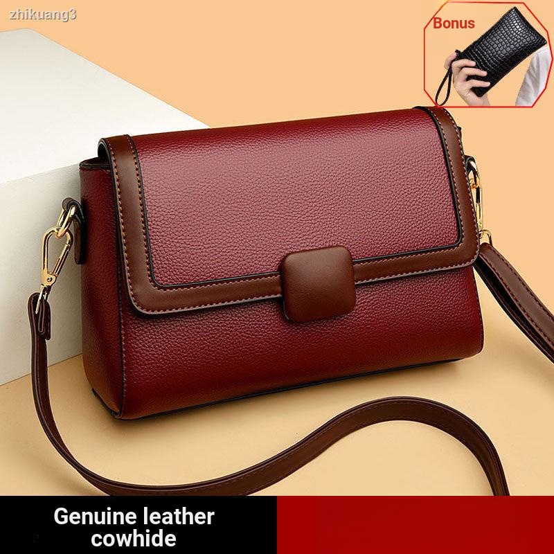 Túi Xách Da Bò Đeo Vai Hình Trụ Phối Màu Tương Phản Thời Trang 2023 Cho Nữ