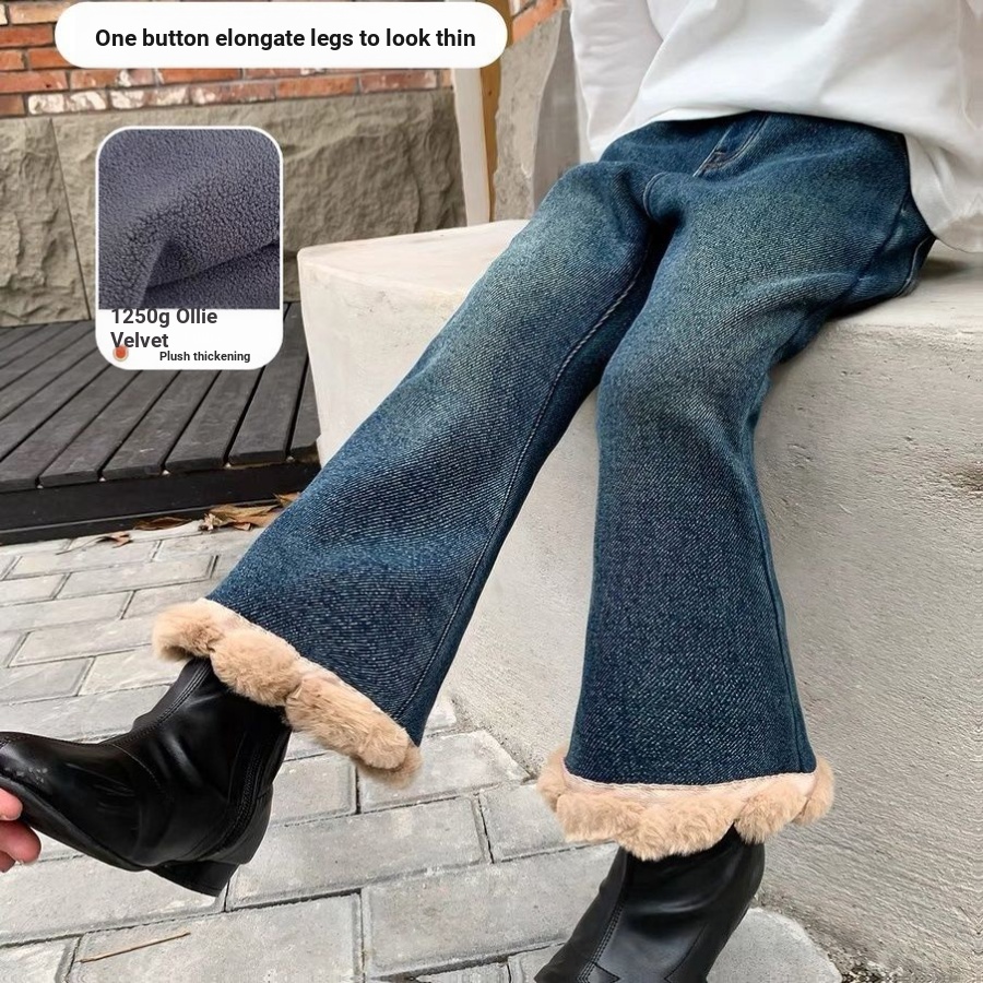 ❤Áo Liền Quần Ống Loe Lót Lông Cừu Dày Dặn Thời Trang Mùa Đông Hàn Quốc 2023 Cho Bé Gái