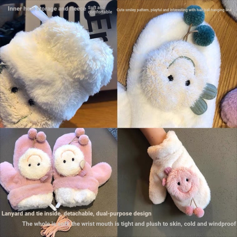 Găng Tay Hở Ngón Vải Lông Dày Dặn Giữ Ấm Mùa Đông Phong Cách Hoạt Hình ins Giá Trị Cao Cấp Dành Cho Nữ Sinh Phiên Bản Hàn Quốc