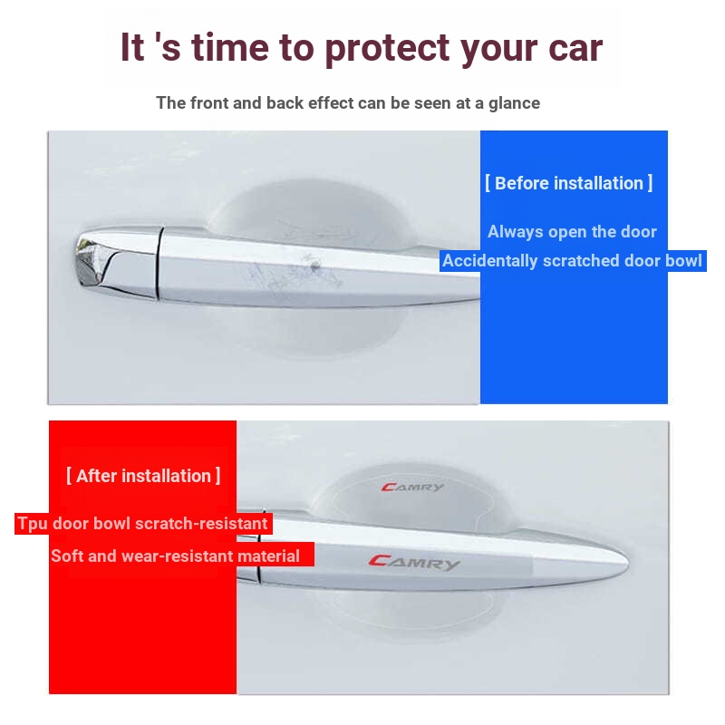 Tay nắm cửa ô tô Vios Corolla Crown Camry Phim sơn chống trầy xước khi mở nhãn dán trang trí ô tô, chống trầy xước, dính vào ô tô / 8 chiếc