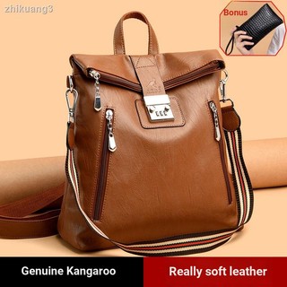 Túi Boutique Girls Ba lô Kangaroo Da thật Da bò thông thường Túi du lịch dung tích lớn Ba lô chống trộm
