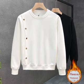 Đơn Giản Lông Cừu Trắng Lót Áo Nam Dạo Phố Cổ Tròn Đáy Áo Sơ Mi Nam Thu Đông Ấm Áp Top Nam m-3xl