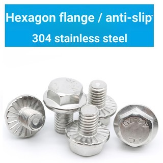 3324 > [M5 M6 M8 M10 M12] GB5789 Bu lông mặt bích lục giác bên ngoài bằng thép không gỉ 304 có miếng lót răng hoa Vít chống trượt