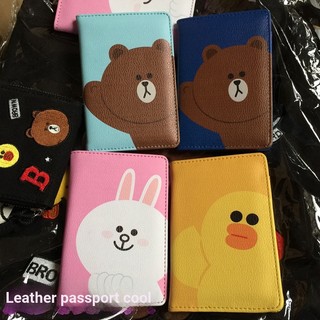 Giá đỡ hộ chiếu du lịch LineFriends Hộp đựng tài liệu Túi đựng hộ chiếu bằng da Giá đỡ hộ chiếu ngắn Gấu tươi nhỏ Thỏ lớn Chống thấm nước Chống bẩn Dễ dàng chà