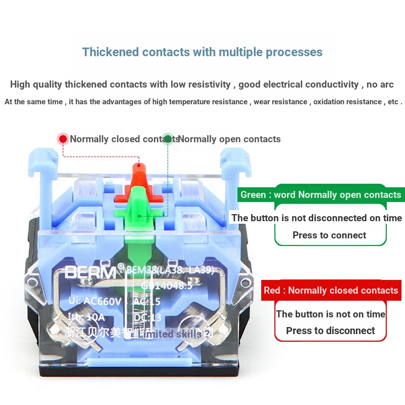 Công tắc nút nhấn a.22MM có đèn LA38-11DN Tự cài đặt lại Công tắc nguồn dừng khởi động tự khóa 220V 