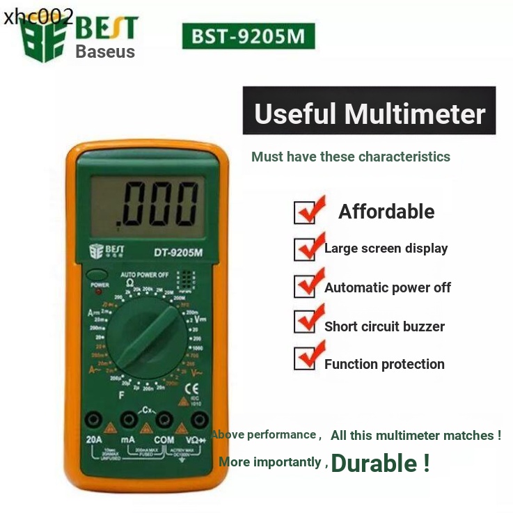 Đồng hồ vạn năng kỹ thuật số BST-9205M tốt nhất Màn hình lớn Bảo vệ chống cháy nổ