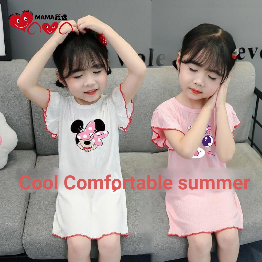 [MAMA] 90-140 Cool Nightdress Ice Silk Nightdress Ice Silk Dress Bộ đồ ngủ Váy ngủ hoạt hình Váy ngủ