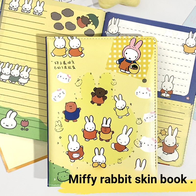 Miffy Thỏ Da Notebook a5 Notebook Hoạt Hình Thỏ Nhật Ký Da Văn Phòng Notepad Miffy Thỏ Màu Máy Tính 