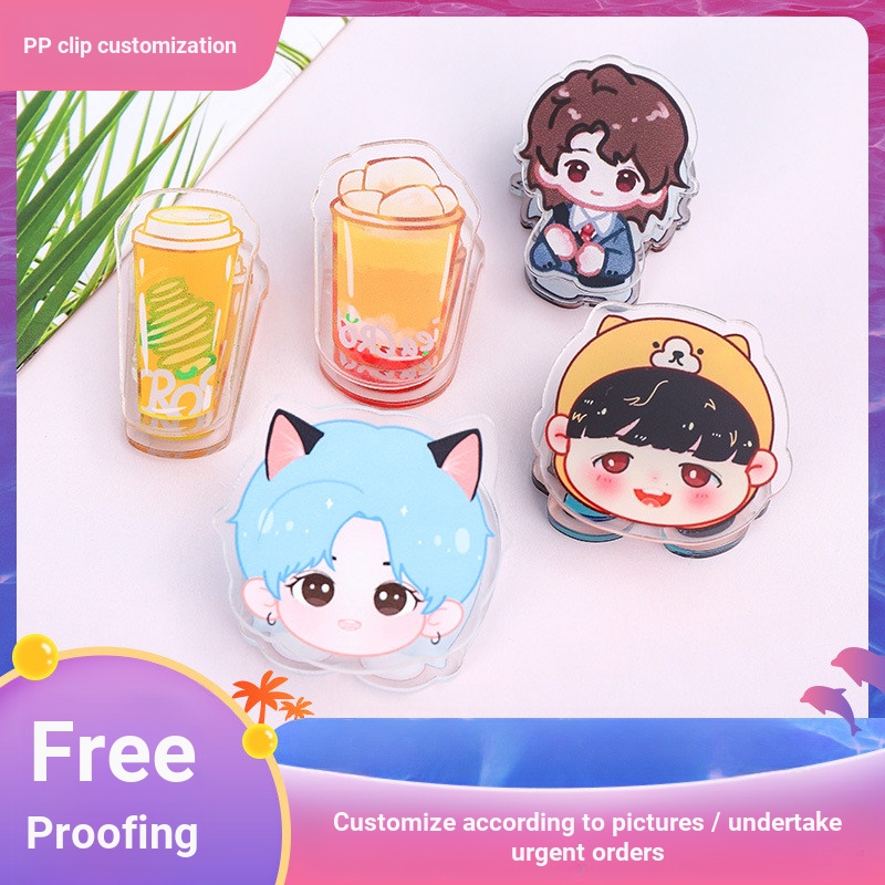 Hoạt Hình Hoạt Hình Acrylic pp Clip Sáng Tạo Hai Mặt Epoxy Photo Book Clip Trong Suốt Dài Tay Ghi Ch