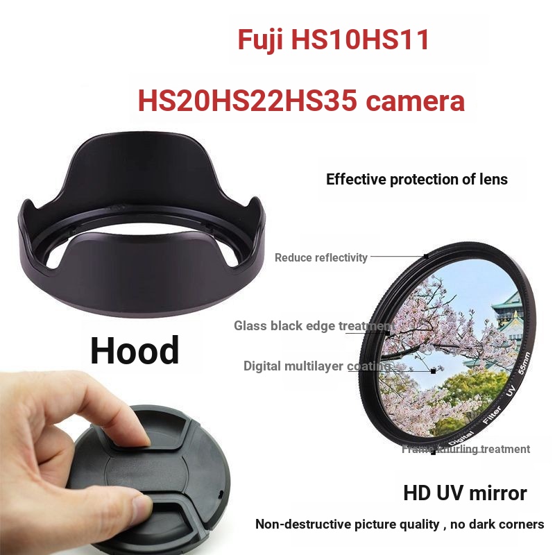 Thích hợp cho Fuji HS10 HS11 HS20 HS22 HS35 Camera Lens Hood UV Lens Cap P3.28