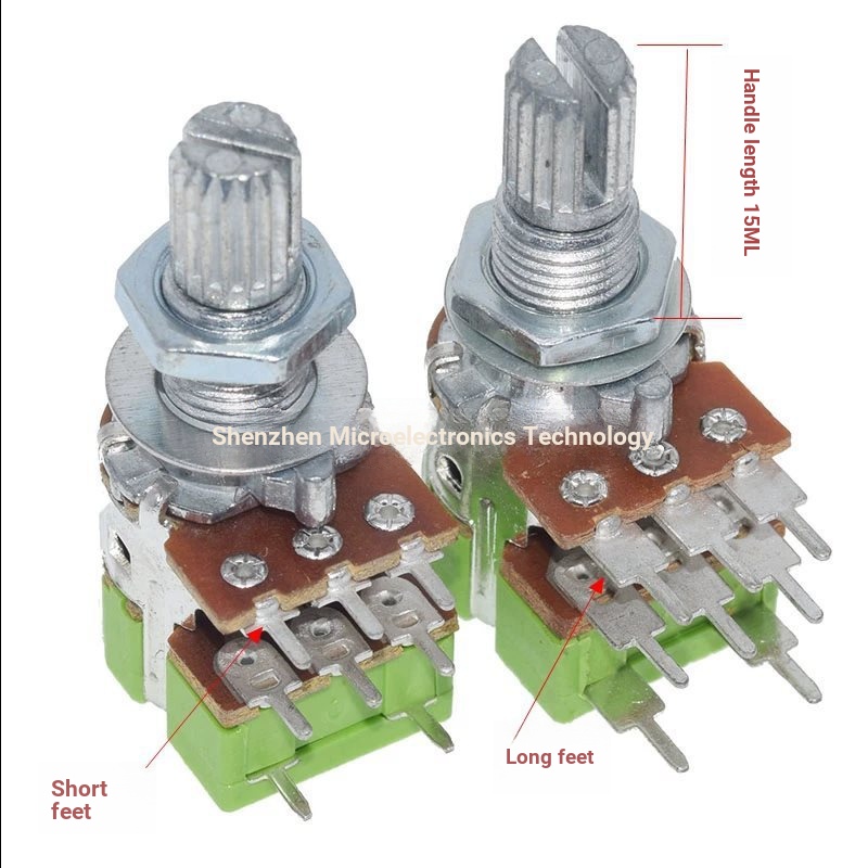 Dài Chỉnh Âm Lượng Chiết Áp 128GS 8 Chân Liên Kết Đôi Với Công Tắc B50K B10K 15MM Trục Dài Pin Ngắn