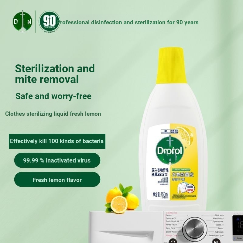 Drip.Dew Quần Áo Khử Trùng Chất Lỏng 750ML Chanh Tươi Hộ Gia Đình Khử Trùng Mite Quần Lót Giặt Khử T