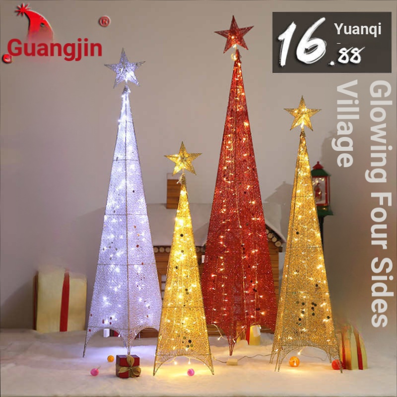 Golden Four-Corner Iron Art Cây thông Noel bốn mặt Trang trí bạc với cây hải đăng Con lắc cửa sổ phá