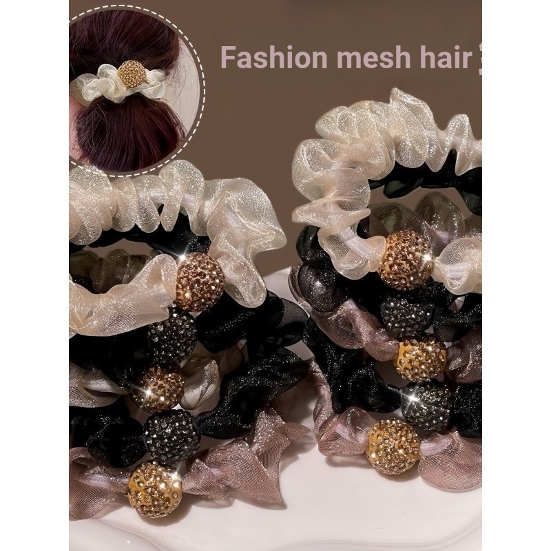 Dây Buộc Tóc Tóc Dây Buộc Tóc Lưới Phù Hợp Với Bóng Kim Cương Giả Lớn Ruột Nhỏ Dây Buộc Tóc Nữ Buộc 