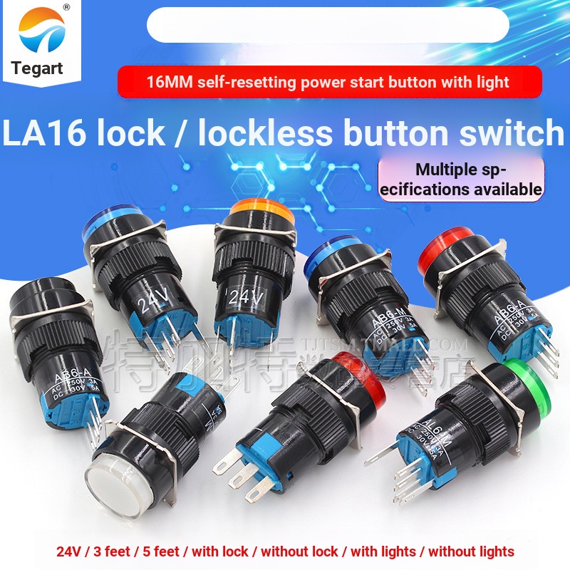 B. b. AB6-A Nút khởi động nguồn 3 chân tự khóa AD16 Nút AL6-M Đặt lại 5 chân có đèn Công tắc 16mm LA