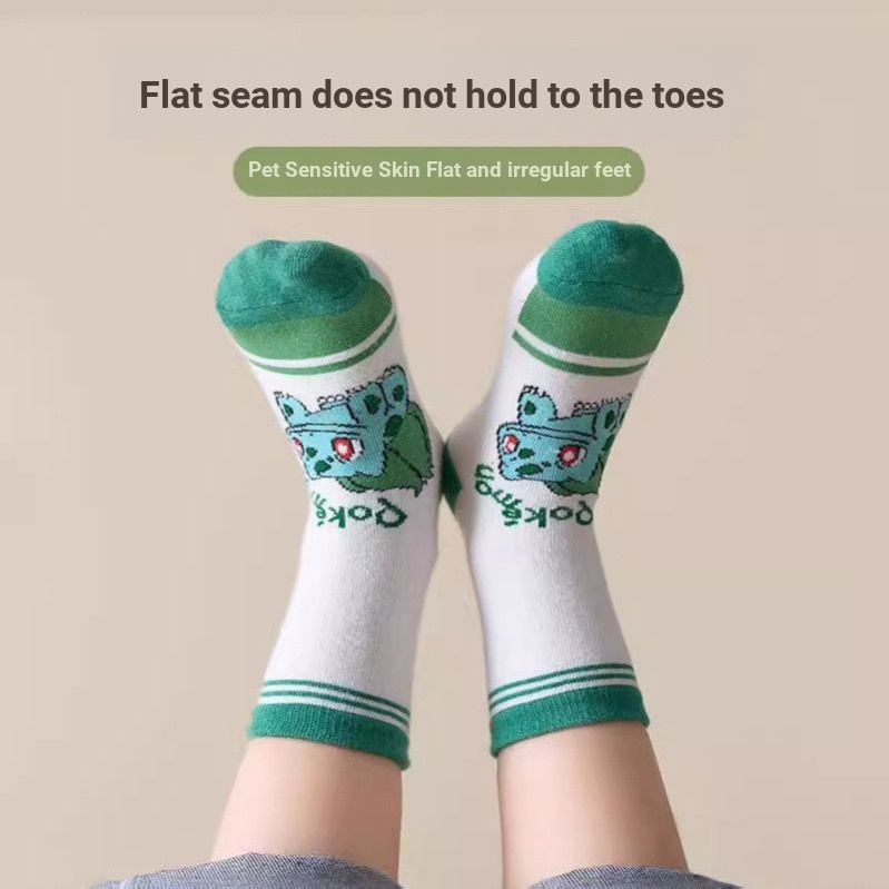 100% Cotton Hoạt Hình Tất Trẻ Em Mùa Xuân Thu Tất Cotton Pikachu Mỏng Giữa Ống Tất Trẻ Em Thoáng Khí